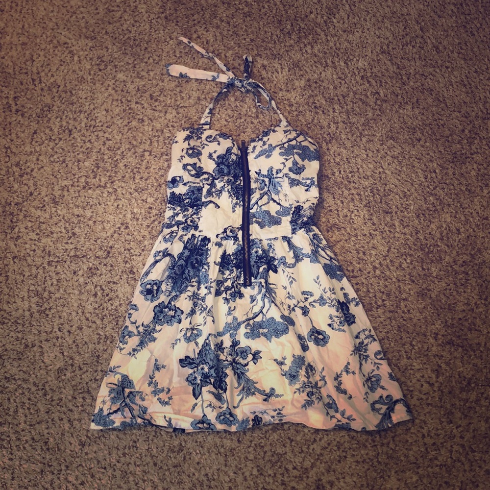 Blue floral halter top dress